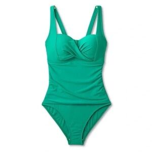 NWT NEW Kona Sol Green Full Coverage One Piece Tummy Control Swimsuit LG 12/14